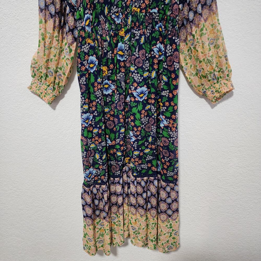 Anthropologie Floral Print Long Sleeve Elastic Waist Maxi Dress Large Petite NWT - Picture 7 of 14